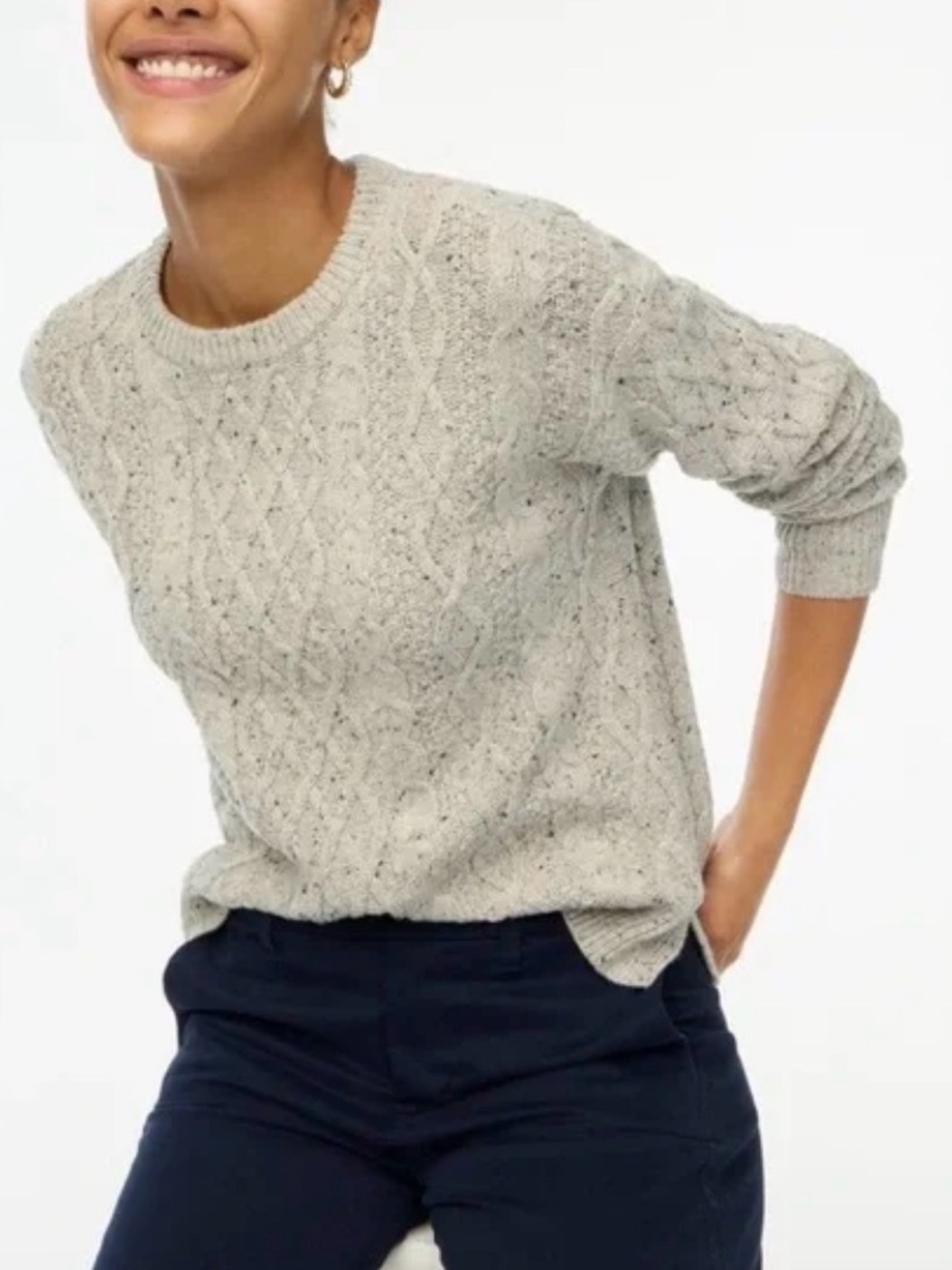🌷J. Crew gray flecked Donegal cable knit sweater. Size S.